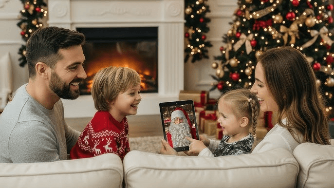 Family enjoying the magical Santa moment
